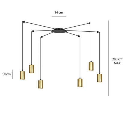 Hängeleuchte Path 6 in Schwarz, Gold, 6-flammig