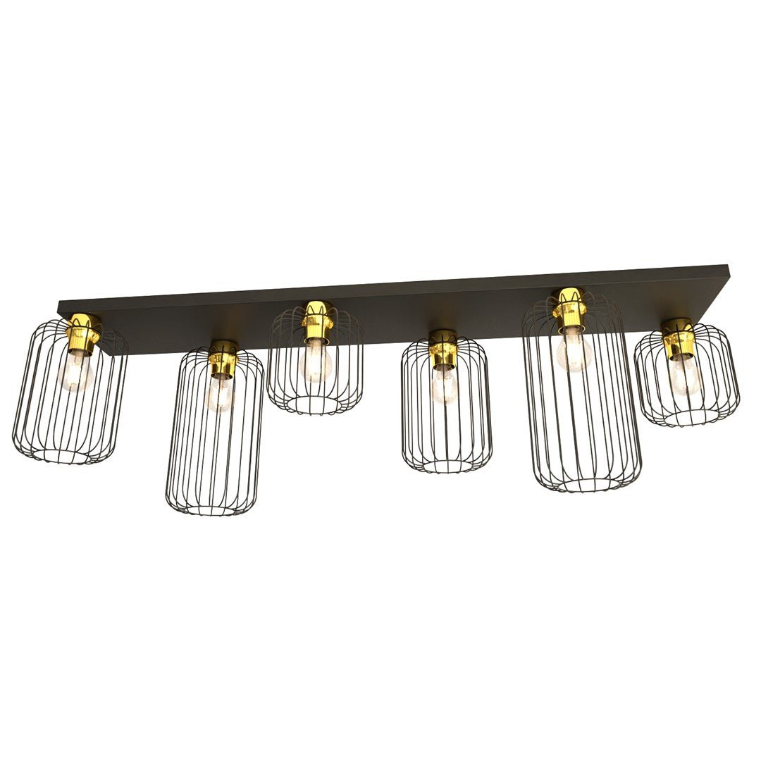 Deckenleuchte Cottage 6 in Schwarz, Gold, 6-flammig