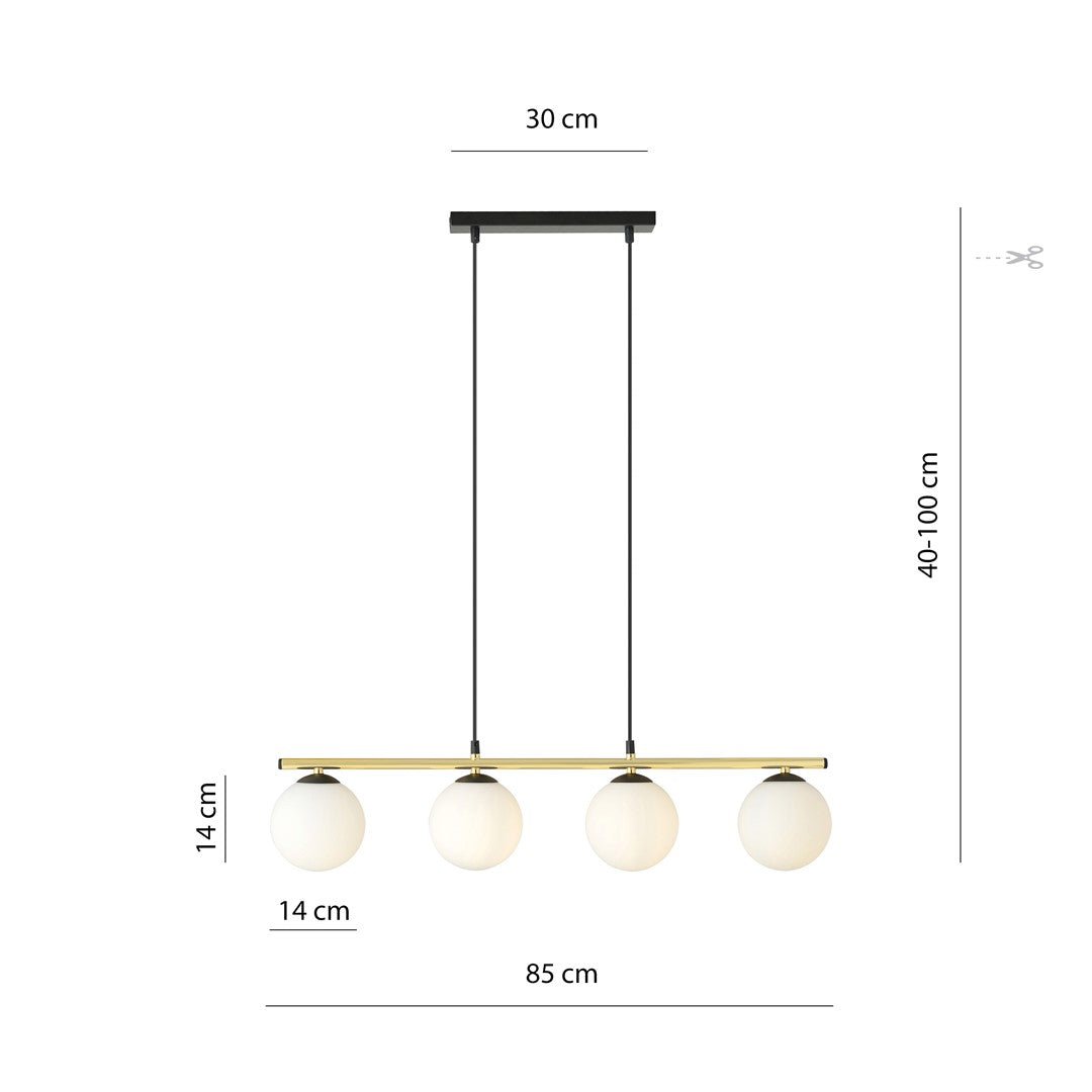 Hängeleuchte Luminis 4 in Schwarz, Gold, Weiß, 4-flammig