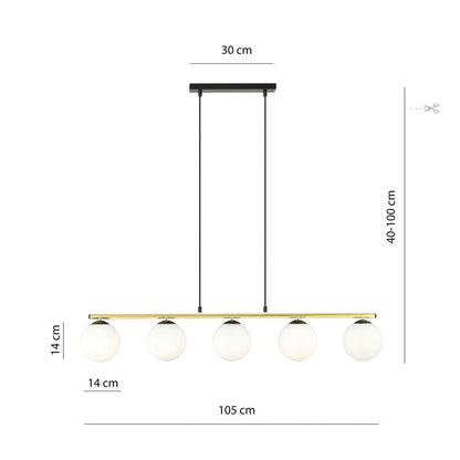 Hängeleuchte Luminis 5 in Schwarz, Gold, Weiß, 5-flammig