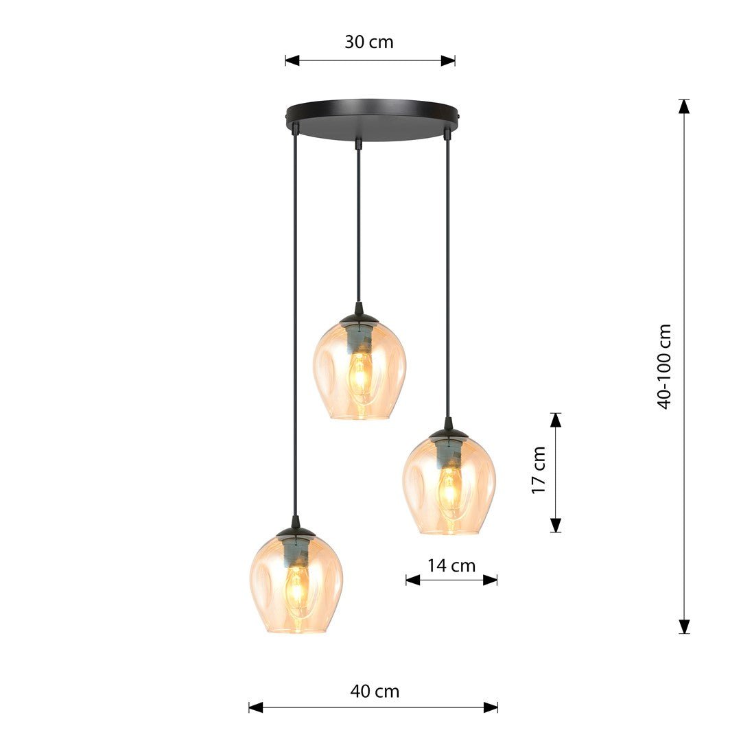 Hängeleuchte Lustre 3 Premium in Schwarz, Bernstein, 3-flammig