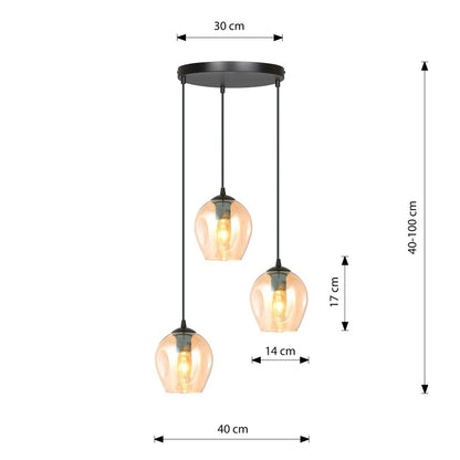 Hängeleuchte Lustre 3 Premium in Schwarz, Bernstein, 3-flammig