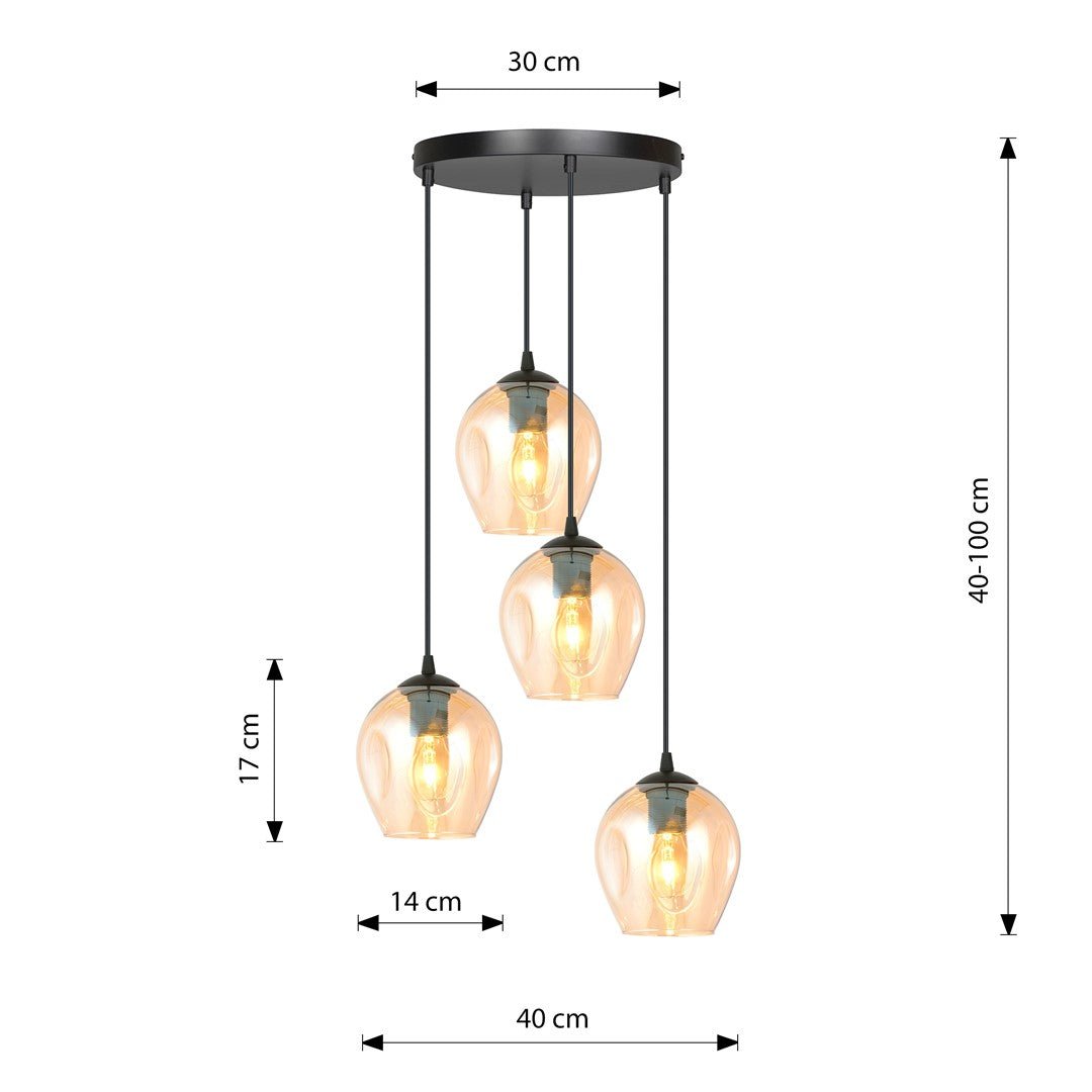 Hängeleuchte Lustre 4 Premium in Schwarz, Bernstein, 4-flammig