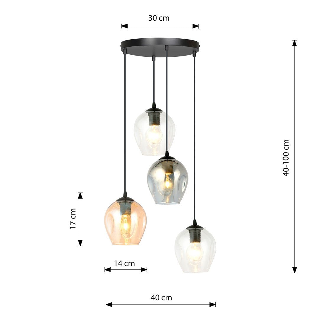 Hängeleuchte Lustre 4 Premium in Schwarz, Graphit, Bernstein, 4-flammig