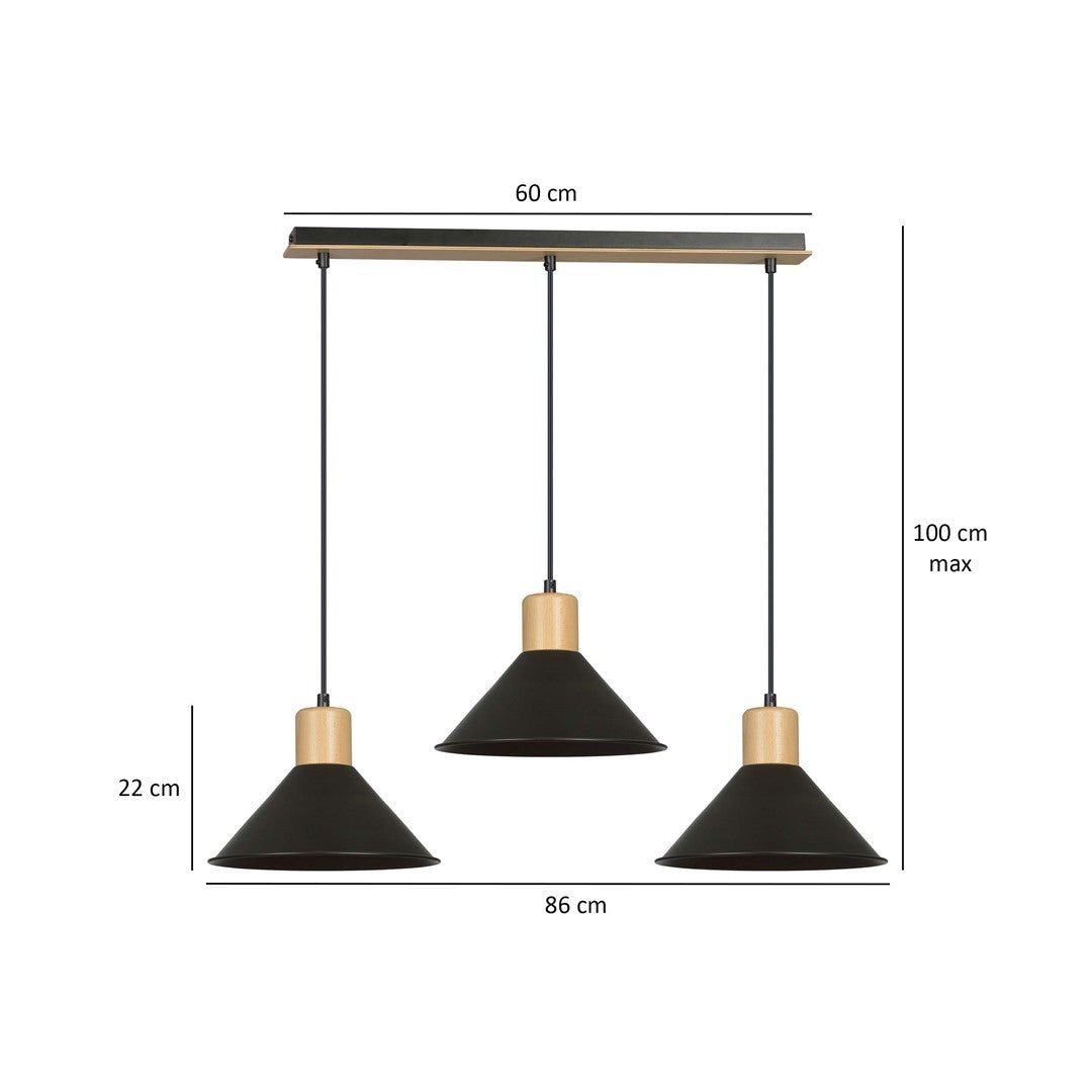 Hängeleuchte Maple 3 in Schwarz, 3-flammig