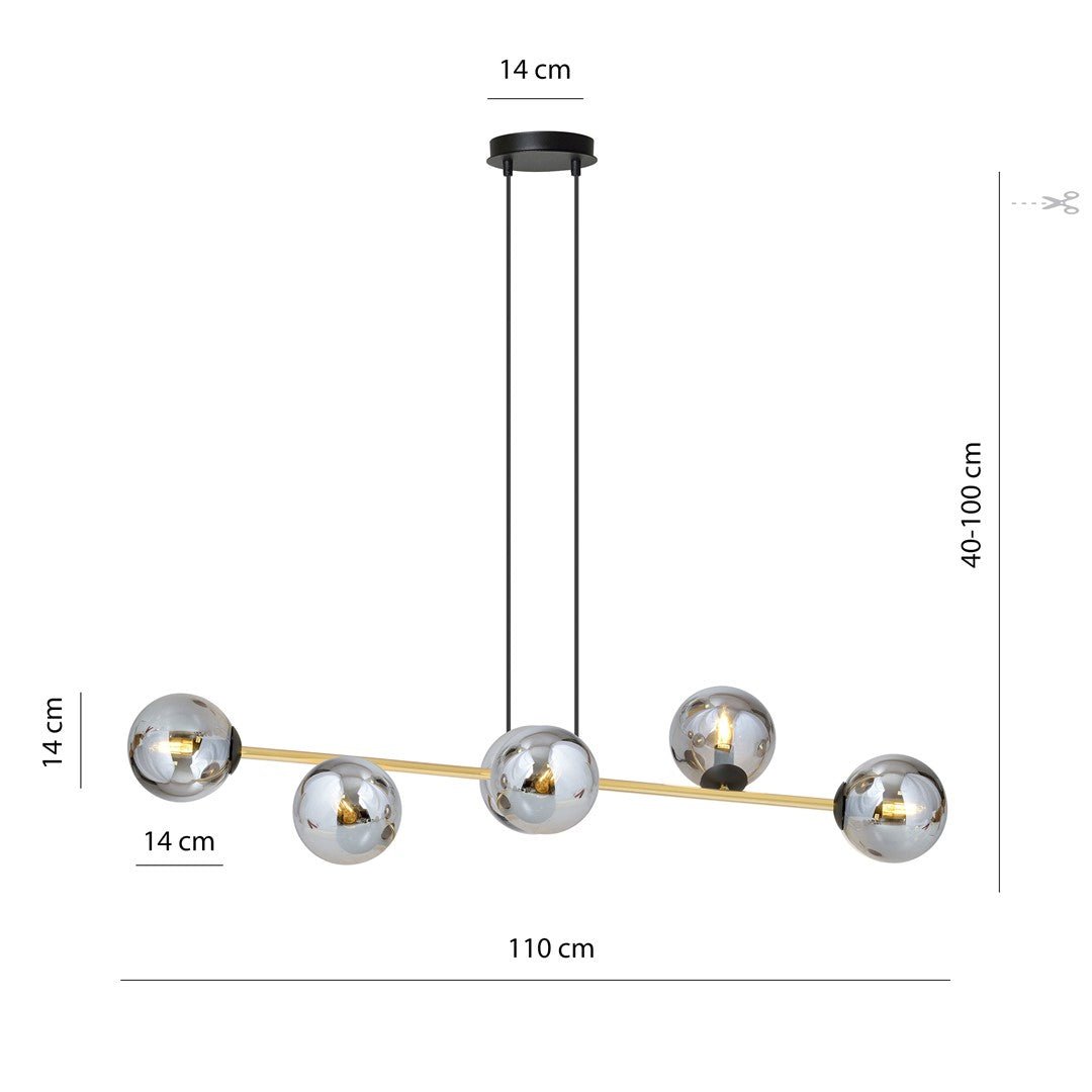 Hängeleuchte Orbit 6 in Schwarz, Gold, Graphit, 6-flammig