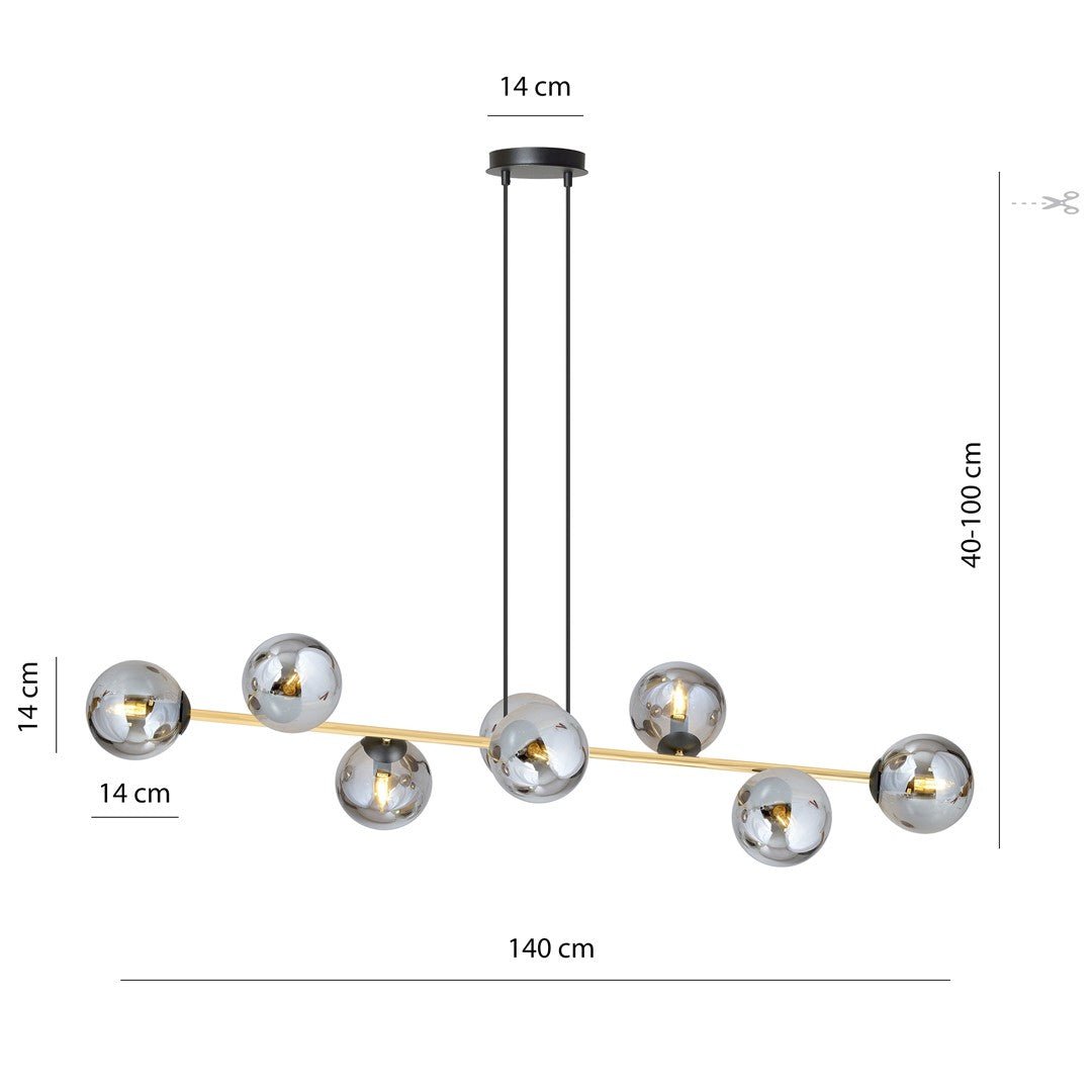 Hängeleuchte Orbit 8 in Schwarz, Gold, Graphit, 8-flammig