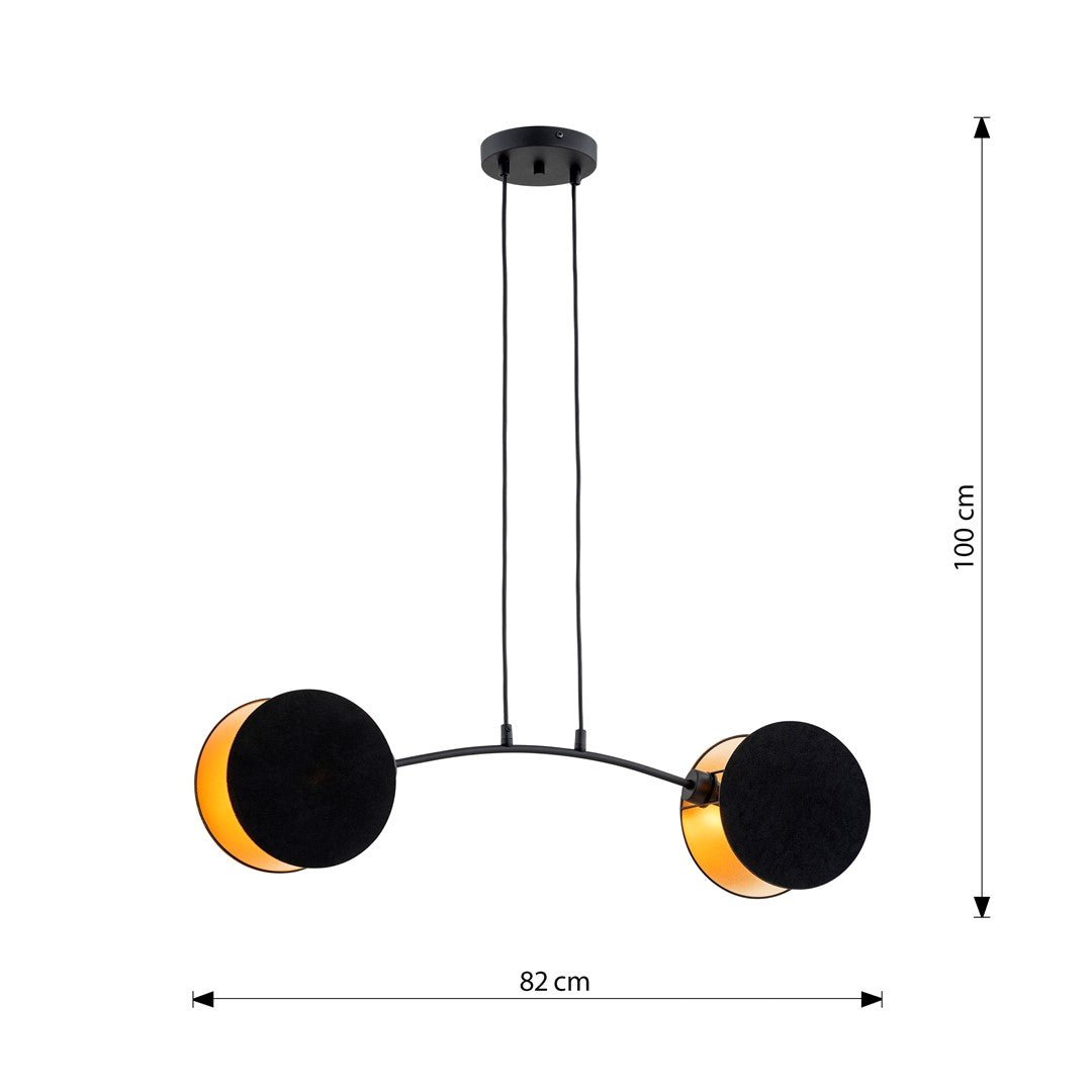 Hängeleuchte Simbol 2 in Schwarz, Gold, 2-flammig