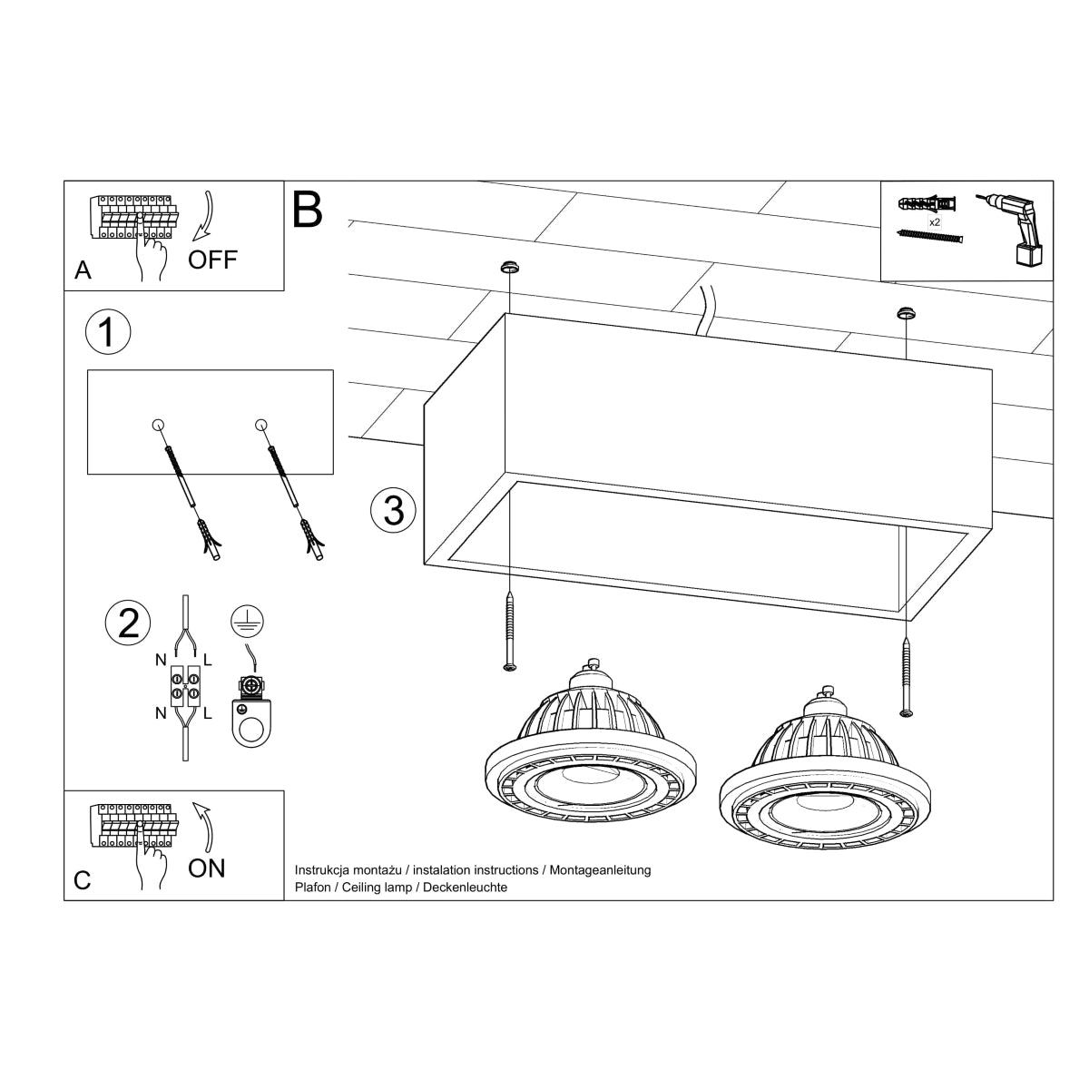 Deckenleuchte QUATRO 2 Beton